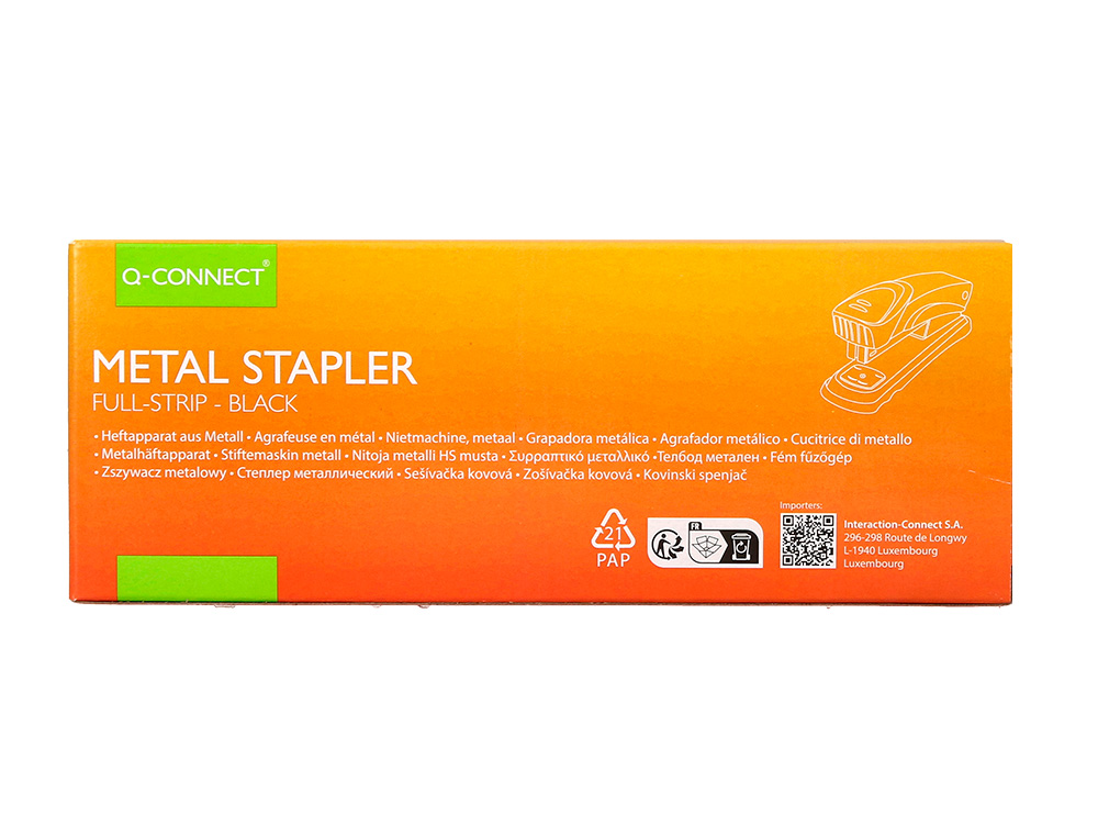 GRAPADORA Q-CONNECT KF14211 METALICA NEGRA CAPACIDAD 20 HOJAS