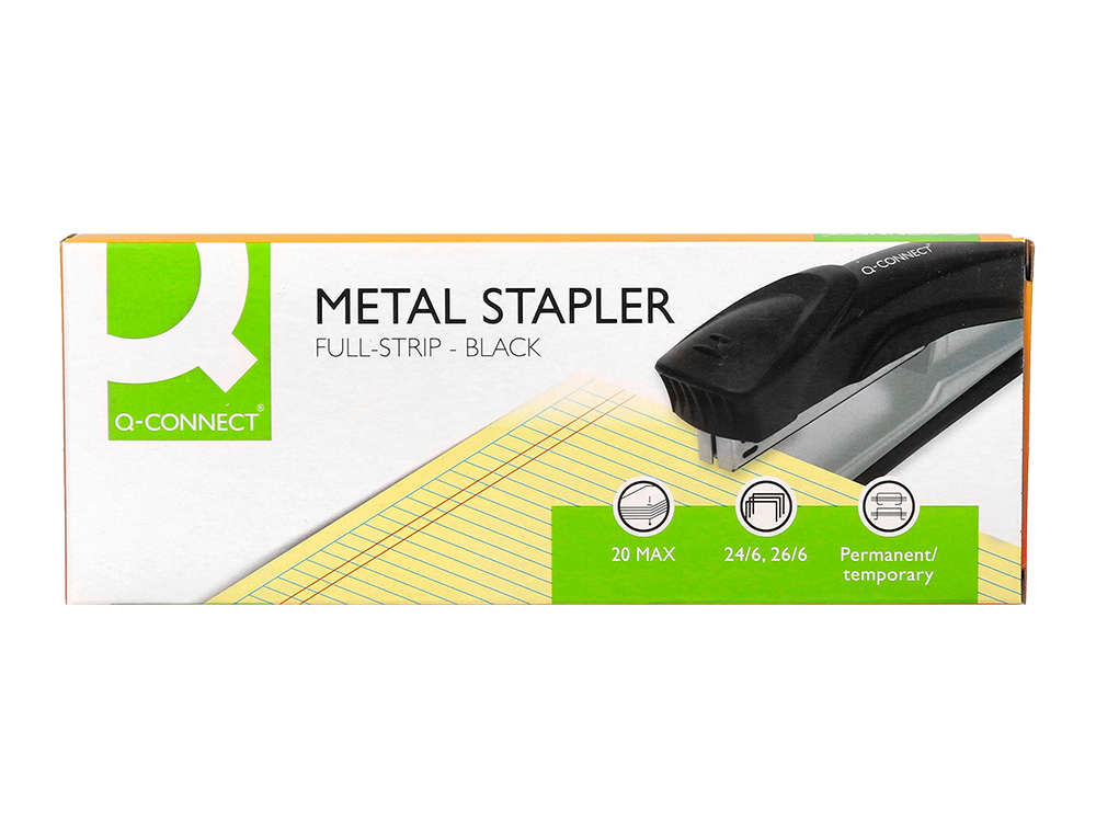GRAPADORA Q-CONNECT KF14211 METALICA NEGRA CAPACIDAD 20 HOJAS