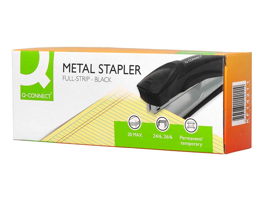 GRAPADORA Q-CONNECT KF14211 METALICA NEGRA CAPACIDAD 20 HOJAS