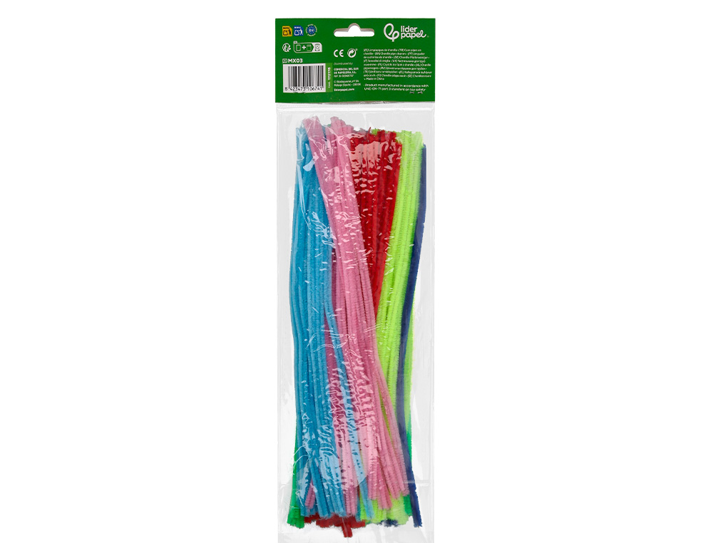 LIMPIAPIPAS DE CHENILLA LIDERPAPEL 30 CM COLORES MATE SURTIDOS BOLSA DE 100 UNIDADES