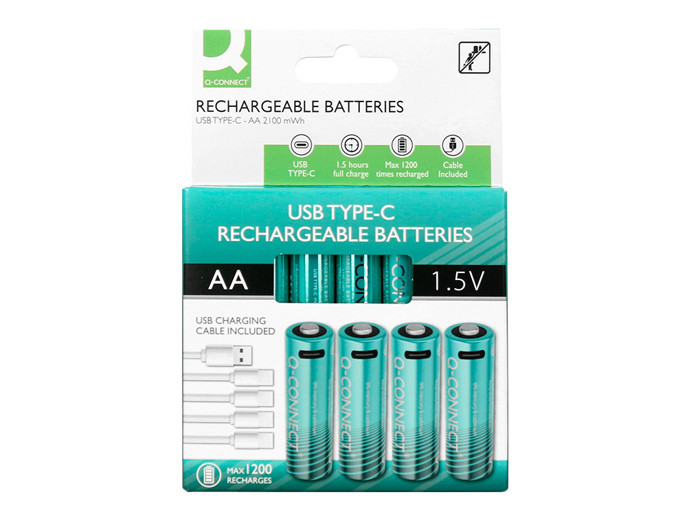 PILA Q-CONNECT AA RECARGABLE POR USB-C BLISTER DE 4 UNIDADES