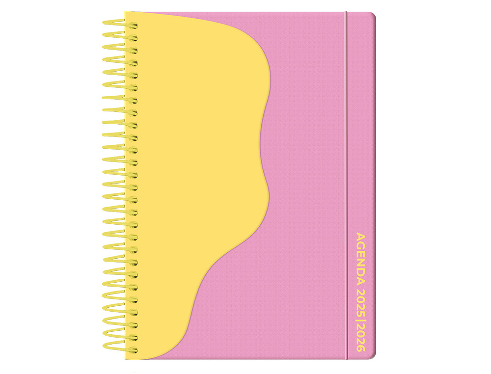 AGENDA ESCOLAR LIDERPAPEL 25-26 ESPIRAL WAVES ROSA SEMANA VISTA A5 BILINGE PAPEL FSC 80 GR