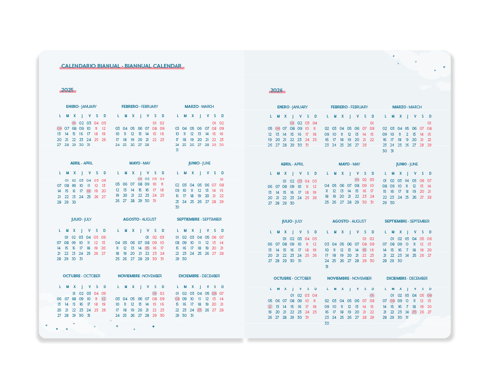 AGENDA ESCOLAR LIDERPAPEL 25-26 ESPIRAL WAVES ROSA SEMANA VISTA A5 BILINGE PAPEL FSC 80 GR