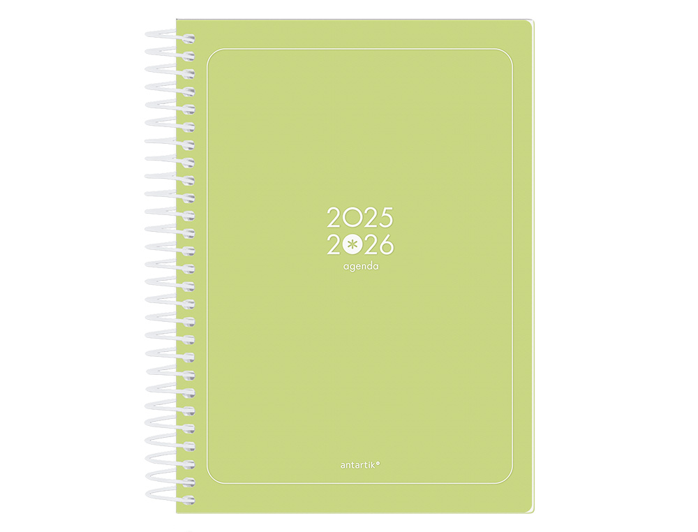 AGENDA ESCOLAR ANTARTIK 25-26 ESPIRAL ESSENTIALS VERDE LIMA DIA PAGINA A5 BILINGE PAPEL FSC 80 GR