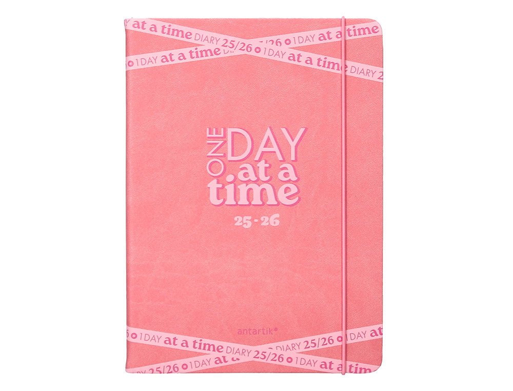 AGENDA ESCOLAR ANTARTIK 25-26 ENCUADERNADA GO! SIMIL PIEL ROSA SEMANA VISTA A5 BILINGÜE PAPEL FSC 80 GR
