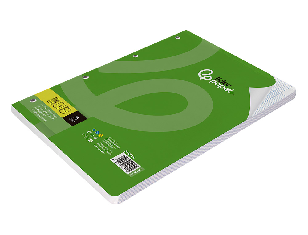 RECAMBIO LIDERPAPEL A4 100 HOJAS 75GR MILIMETRADO 2 MM SIN MARGEN 4 TALADROS