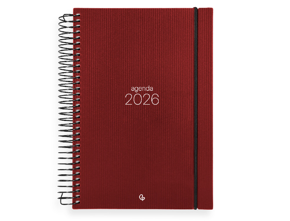 AGENDA ESPIRAL LIDERPAPEL OLBIA A5 2026 DIA PAGINA ROJO PAPEL 60 GR FSC