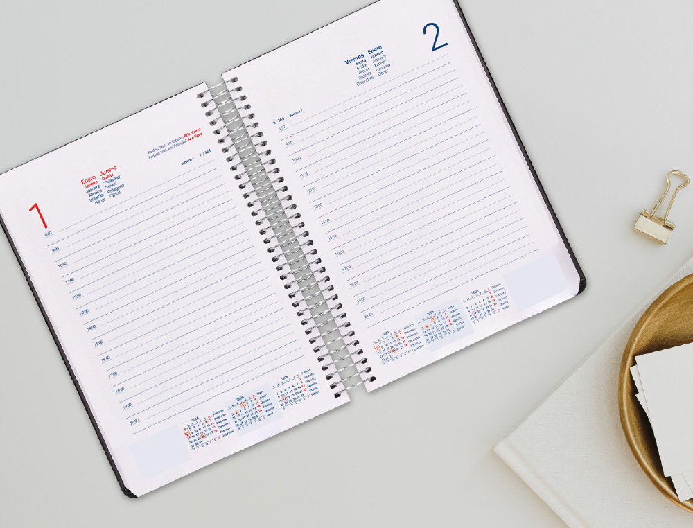 AGENDA ESPIRAL LIDERPAPEL NEON A5 2026 DIA PAGINA AMARILLO PAPEL 70 GR FSC