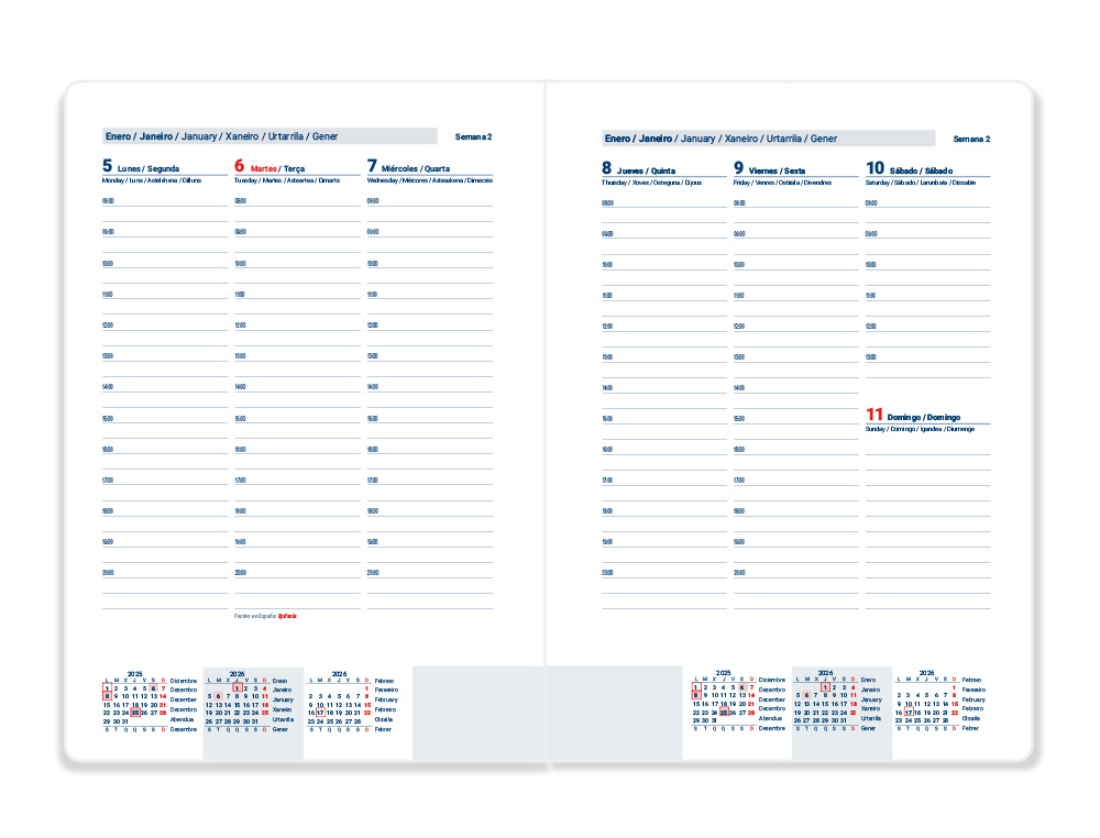 AGENDA ENCUADERNADA LIDERPAPEL CRETA 150X210 MM 2026 SEMANA VISTA NEGRO PAPEL 70 GR FSC