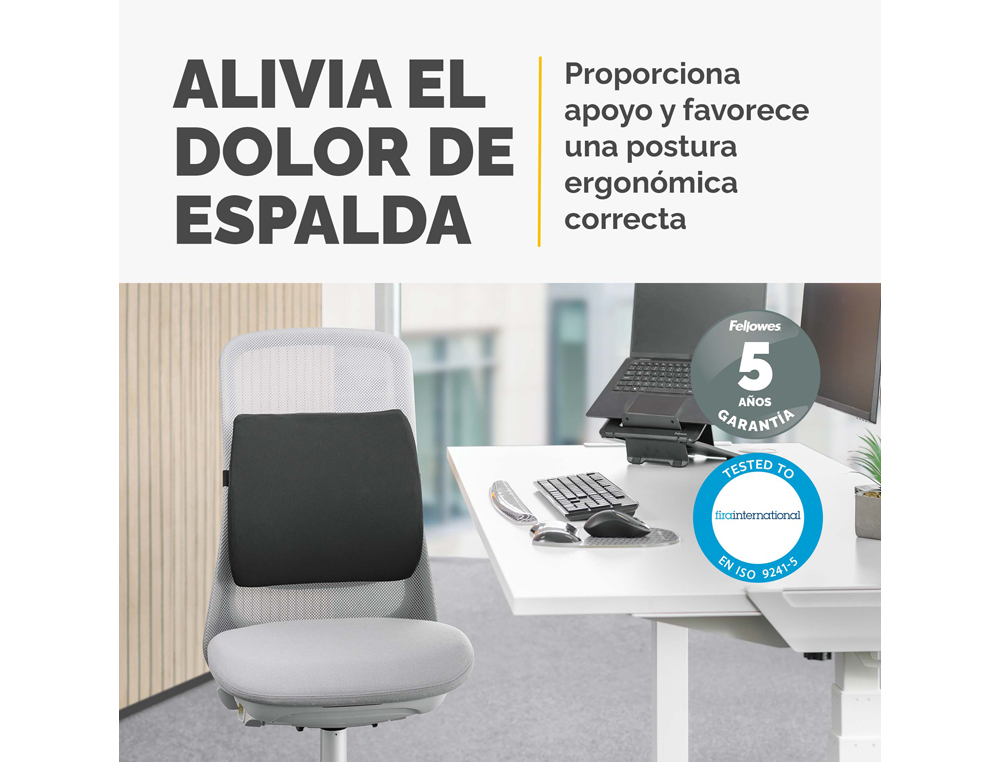 RESPALDO ERGONOMICO FELLOWES LUMBAR ACOLCHADO BREYTA COMFORT COLOR NEGRO 330X380X90 MM