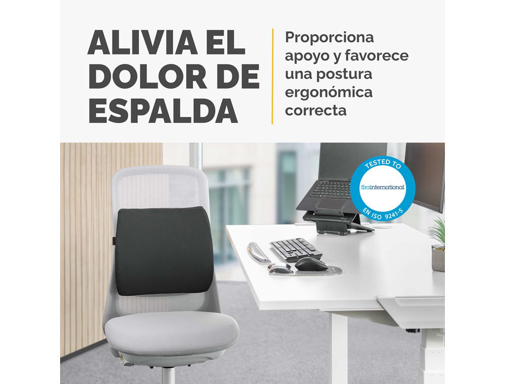 RESPALDO ERGONOMICO FELLOWES LUMBAR ACOLCHADO BREYTA COMFORT COLOR NEGRO 330X380X90 MM
