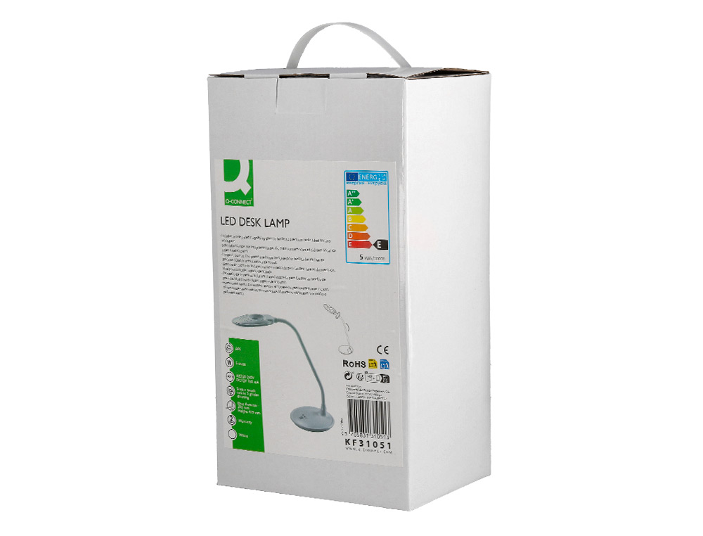 LAMPARA DE ESCRITORIO Q-CONNECT LED 5W 250 LM SENSOR 3 NIVELES COLOR CON LUPA ILUMINACION AJUSTABLE BLANCO