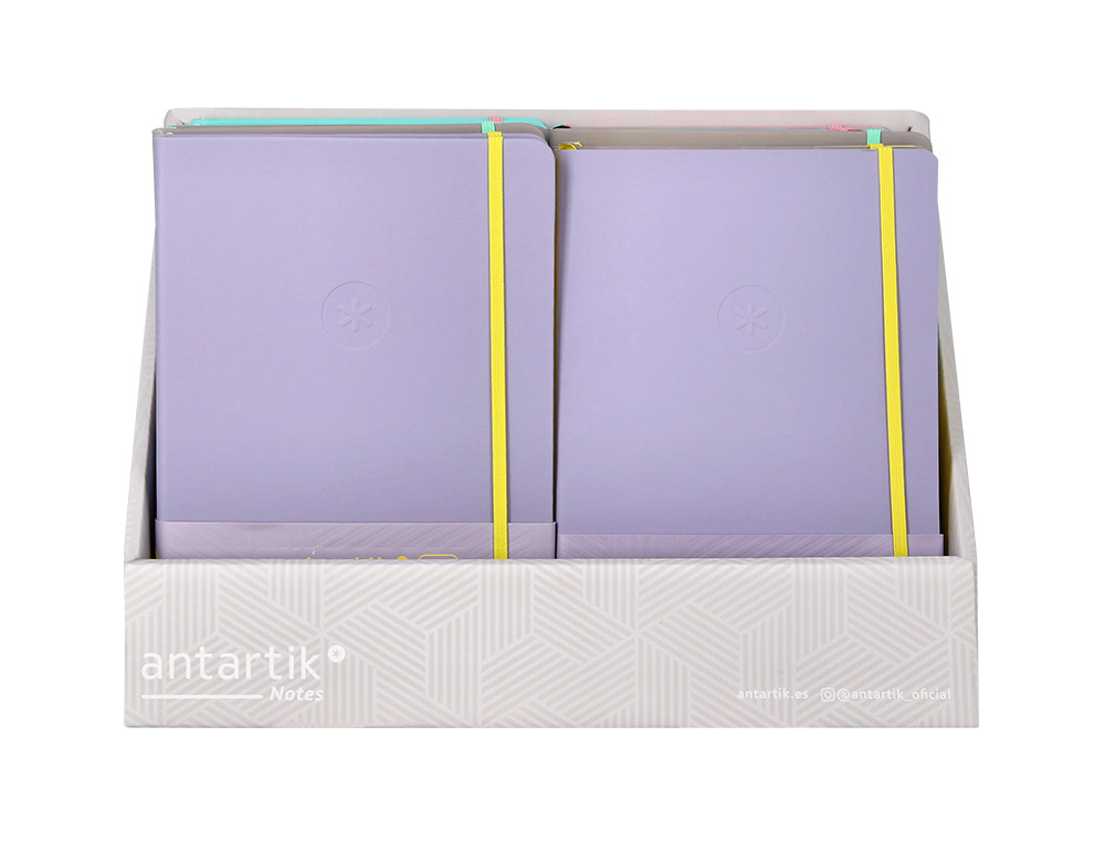 CUADERNO CON GOMILLA ANTARTIK NOTE TAPA DURA Y BLANDA BICOLOR EXPOSITOR DE 18 UNIDADES SURTIDAS