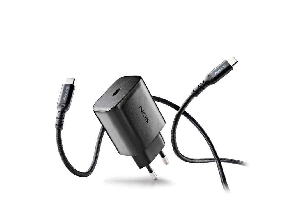 CARGADOR GAN NGS DE PARED ULTRARAPIDO PARA PORTATIL DE 45W CON SALIDA TIPO USB-C Y CABLE USB-C A USB-C LONGITUD