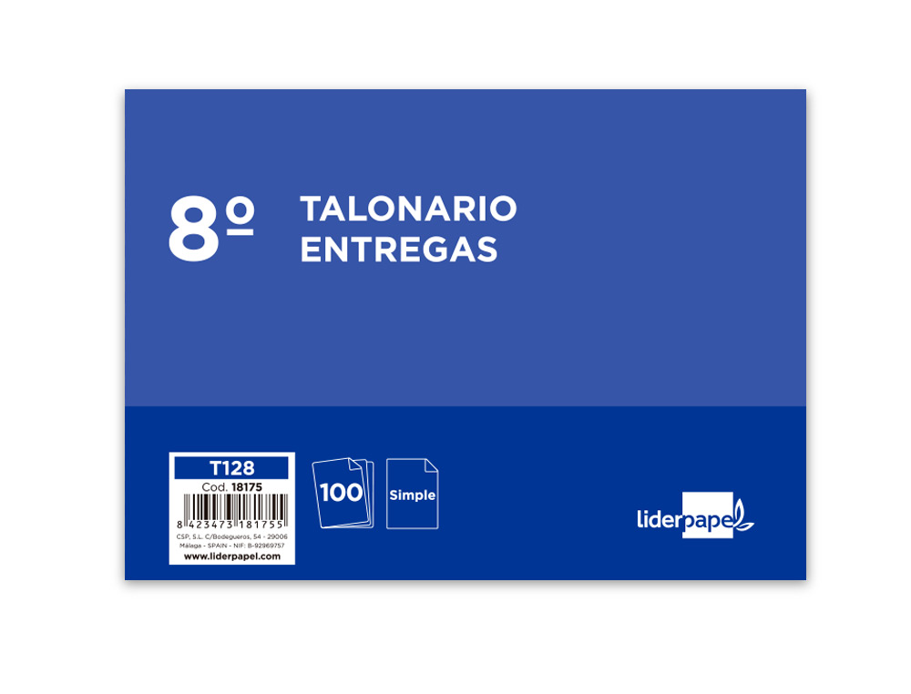 TALONARIO LIDERPAPEL ENTREGAS 8 ORIGINAL T128 APAISADO