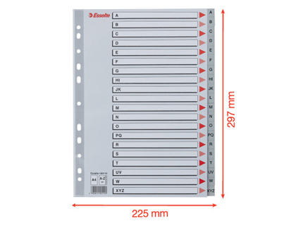 SEPARADOR ALFABETICO ESSELTE PLASTICO A-Z DIN A4 CARATULA CARTULINA COLOR MULTITALADRO