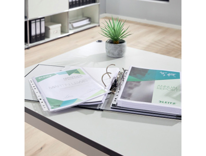 FUNDA MULTITALADRO LEITZ CON FUELLE DIN A4 CON REFUERZO 170 MC CRISTAL PACK DE 10 UNIDADES