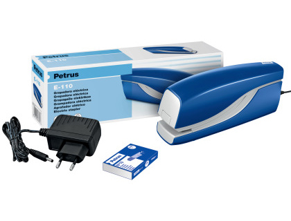 GRAPADORA PETRUS ELECTRICA E-110 CONTACTLESS AZUL CAPACIDAD 10 HOJAS USA GRAPAS N 10