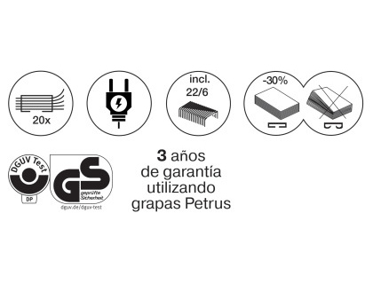 GRAPADORA PETRUS ELECTRICA E-110 CONTACTLESS AZUL CAPACIDAD 10 HOJAS USA GRAPAS N 10