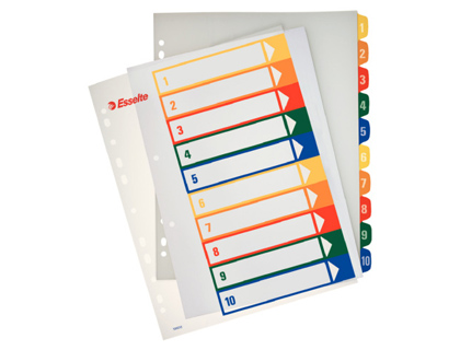 SEPARADOR NUMERICO PROYECTO ESSELTE PLASTICO 1-6 JUEGO DE 6 SEPARADORES IMPRIMIBLE DIN A4+ MULTITALADRO