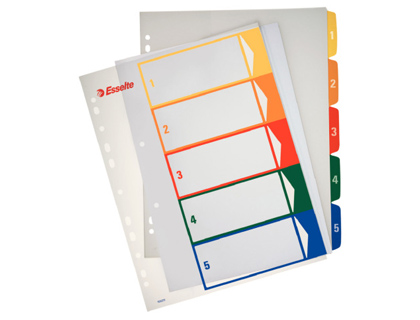 SEPARADOR NUMERICO PROYECTO ESSELTE PLASTICO 1-6 JUEGO DE 6 SEPARADORES IMPRIMIBLE DIN A4+ MULTITALADRO