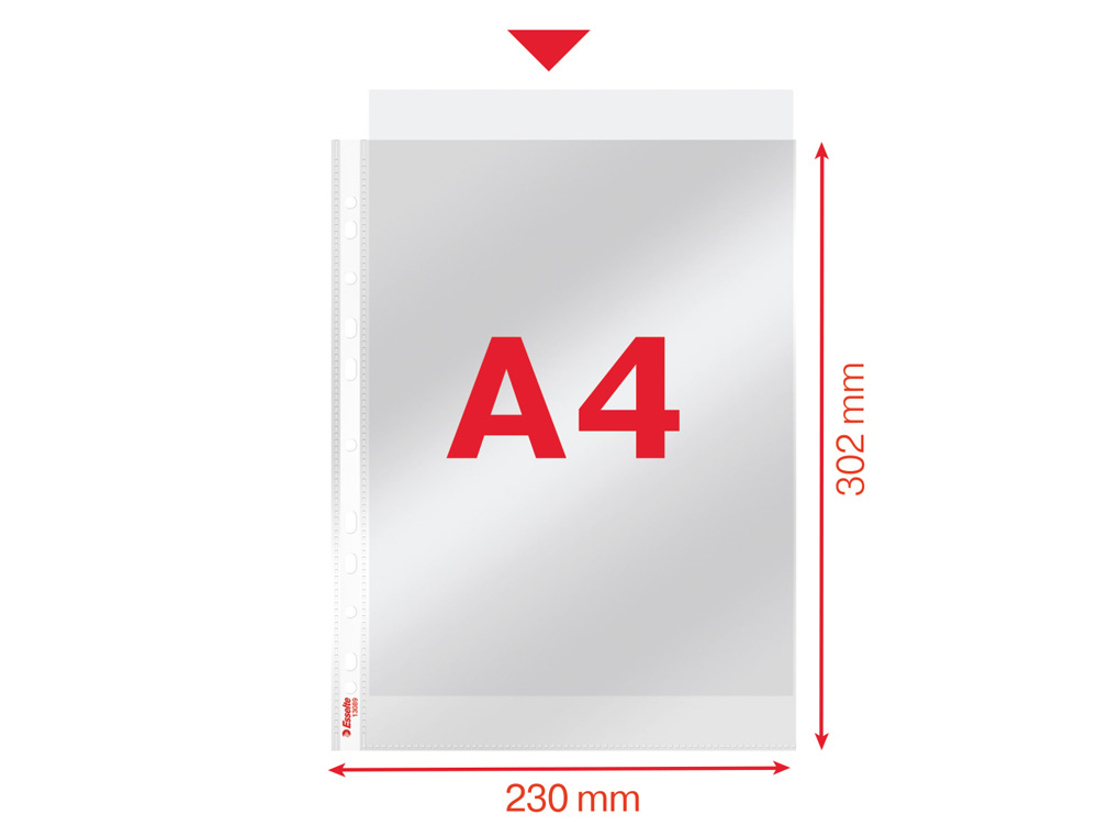 FUNDA MULTITALADRO ESSELTE DIN A4 POLIPROPILENO CRISTAL CON REFUERZO BOLSA DE 100 UNIDADES