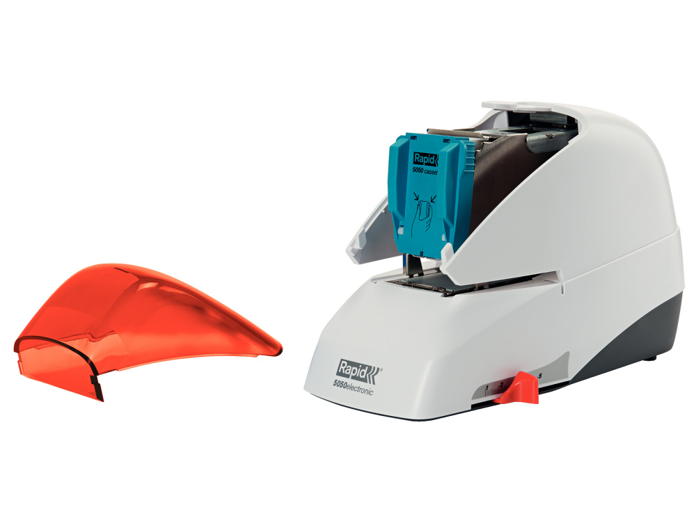 GRAPADORA ELECTRICA RAPID 5050E CAPACIDAD 50 HOJAS USA CASETTE GRAPAS 5050E COLOR PLATA/NARANJA