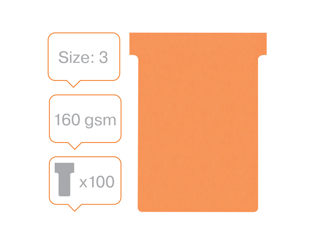 FICHA T PARA PLANNINGS NOBO INDICE 3 CARTULINA 170 GR COLOR NARANJA PACK DE 100 UNIDADES