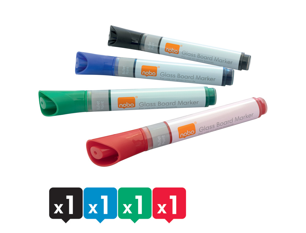 ROTULADOR NOBO PARA PIZARRA CRISTAL BOLSA DE 4 UNIDADES COLORES SURTIDOS