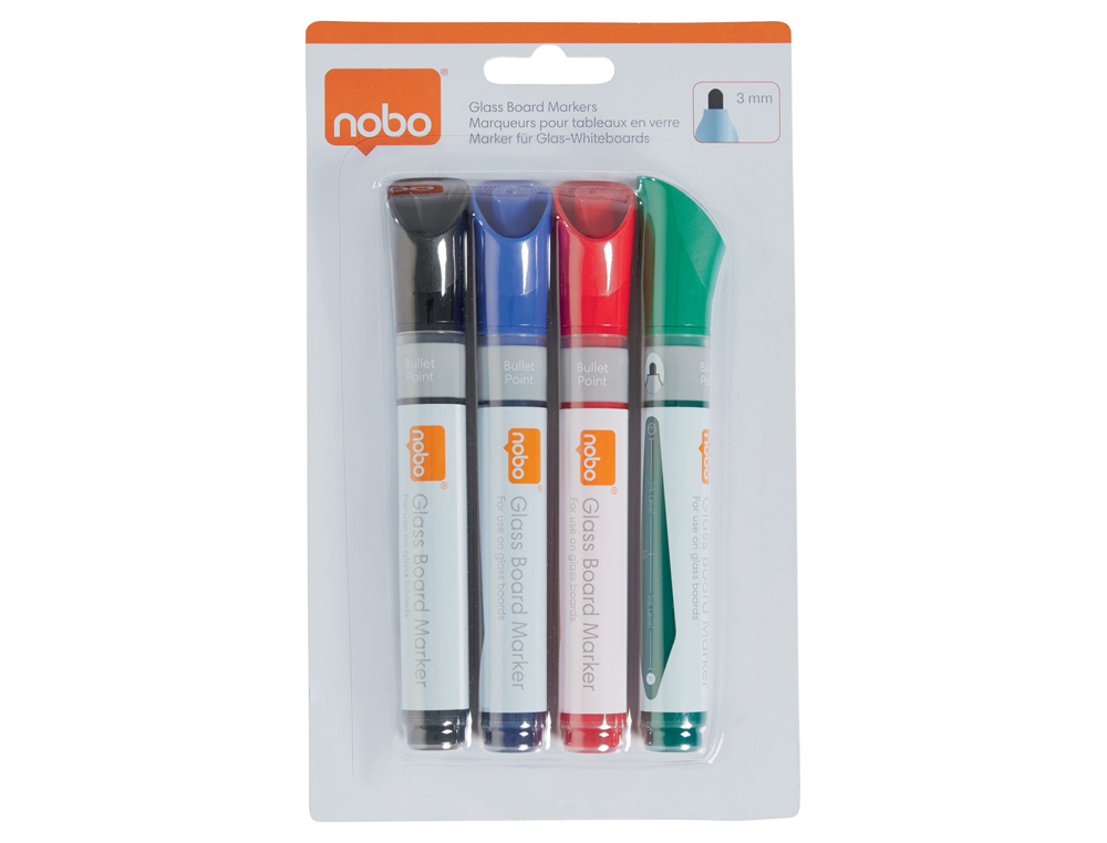 ROTULADOR NOBO PARA PIZARRA CRISTAL BOLSA DE 4 UNIDADES COLORES SURTIDOS