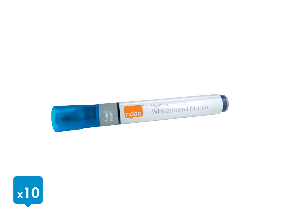 ROTULADOR NOBO PARA PIZARRA BLANCA TINTA LIQUIDA PUNTA CONICA 3 MM AZUL CAJA DE 10 UNIDADES