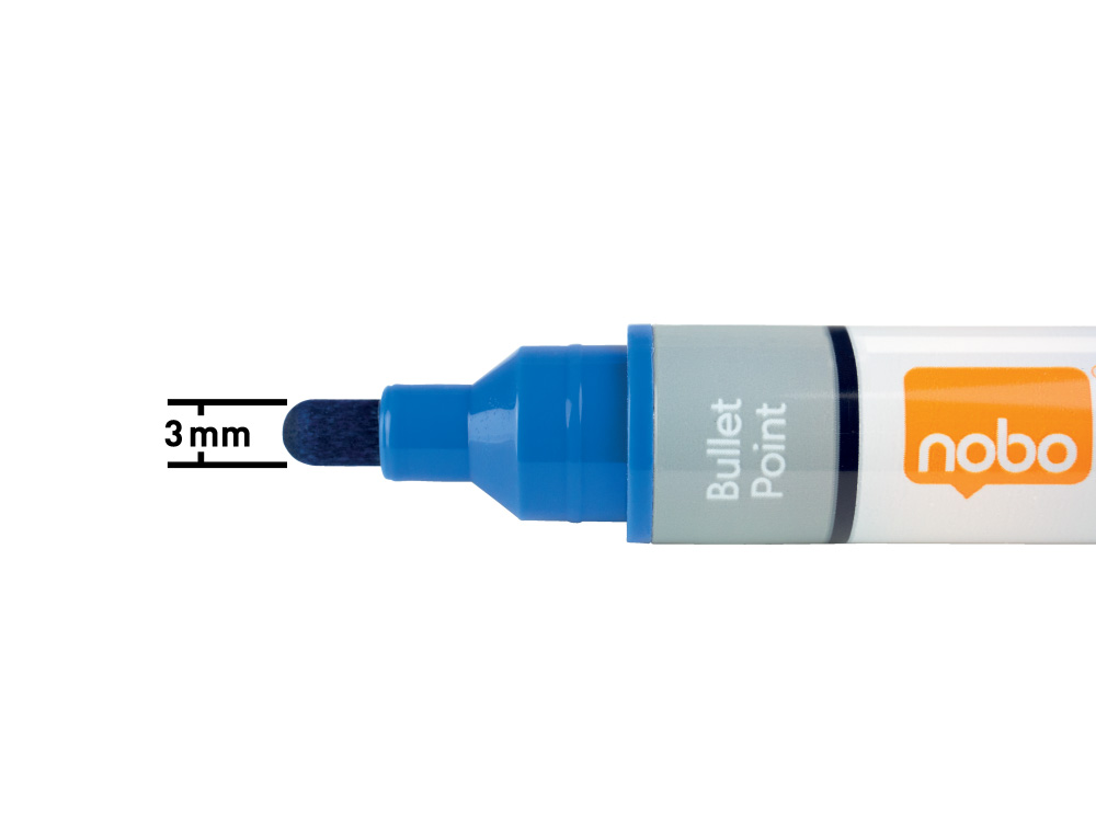 ROTULADOR NOBO PARA PIZARRA BLANCA TINTA LIQUIDA PUNTA CONICA 3 MM AZUL CAJA DE 10 UNIDADES