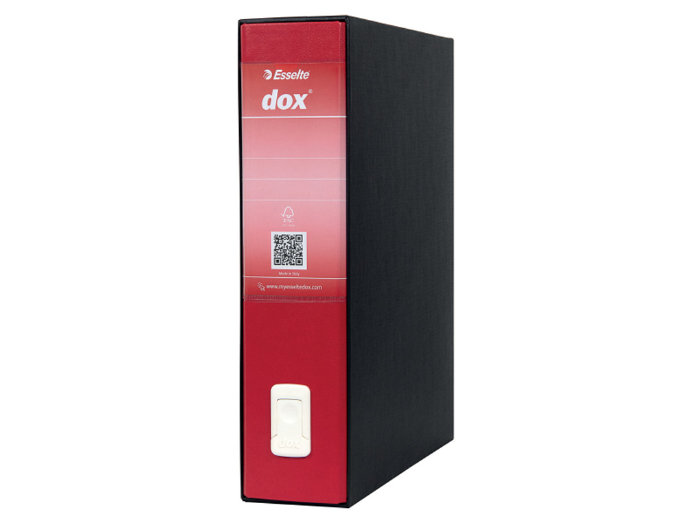 ARCHIVADOR DE PALANCA ESSELTE DOX CARTON FORRADO FOLIO LOMO 80 MM CON CAJETIN COLOR ROJO