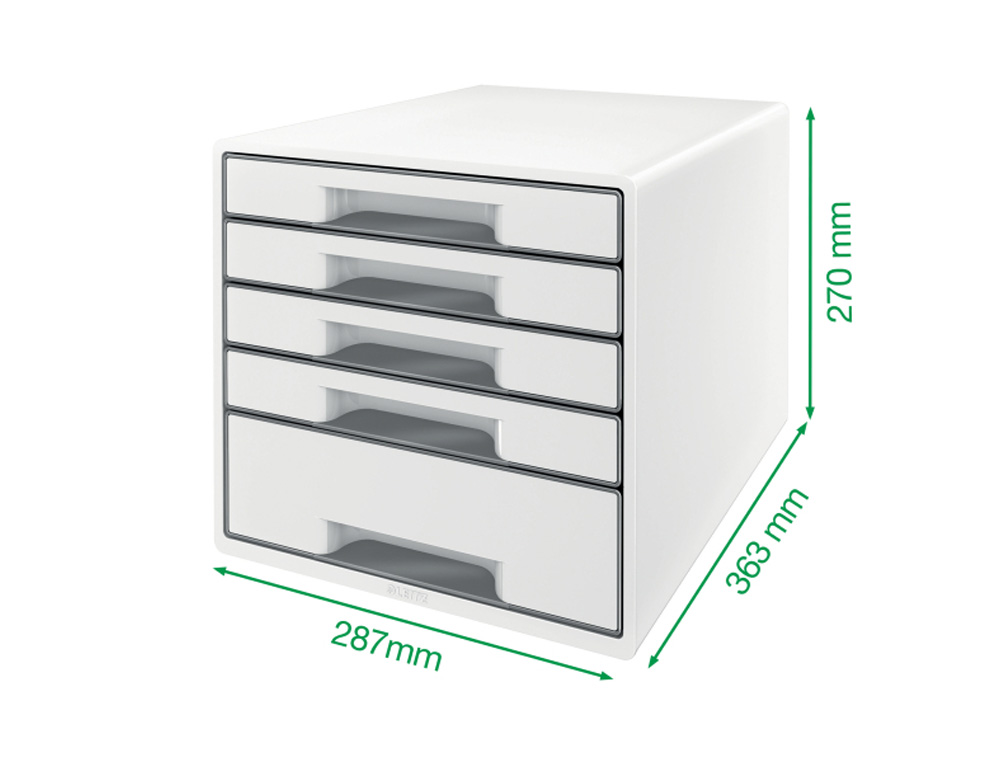FICHERO CAJONES DE SOBREMESA LEITZ WOW DESK CUBE 1 CAJON GRANDE Y 4 PEQUEÑOS COLOR BLANCO/GRIS