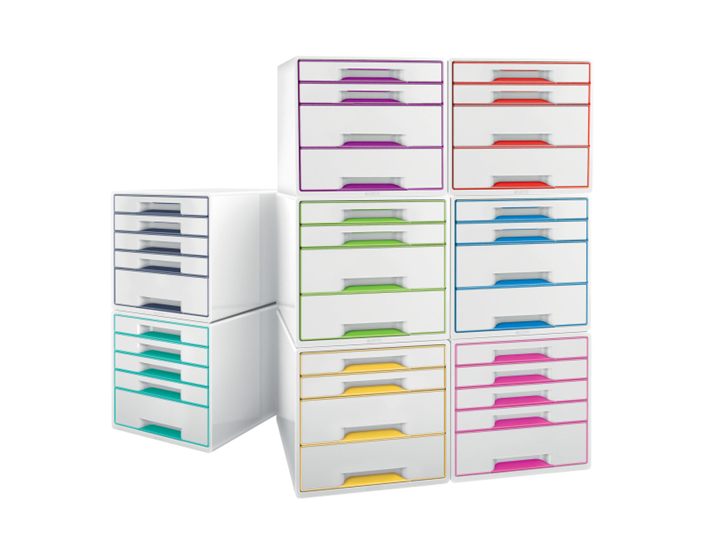FICHERO CAJONES DE SOBREMESA LEITZ WOW DESK CUBE 1 CAJON GRANDE Y 4 PEQUEÑOS COLOR BLANCO/GRIS