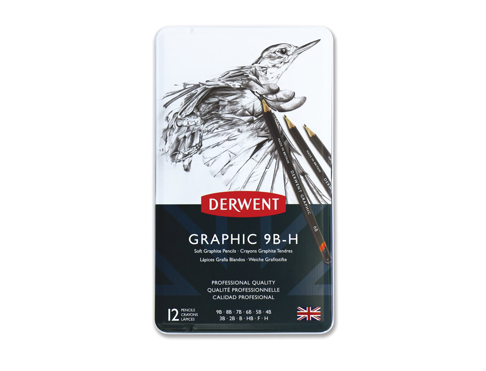 LAPICES DE GRAFITO DERWENT CAJA METALICA 12 UNIDADES DUREZAS SURTIDAS