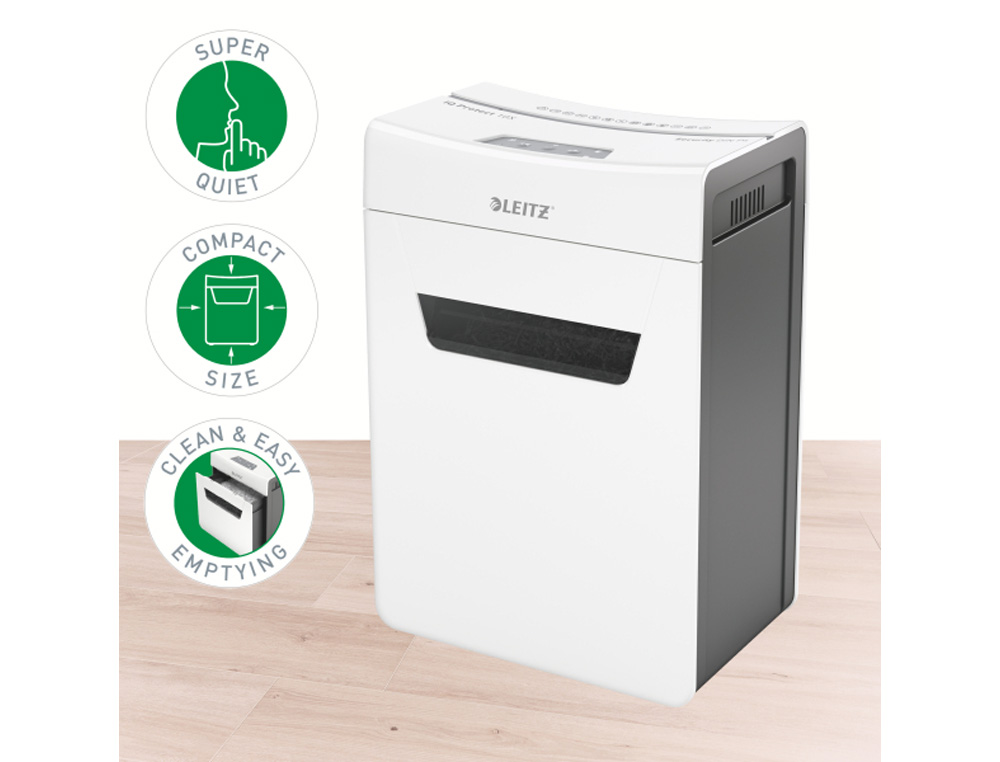 DESTRUCTORA DE DOCUMENTOS LEITZ IQ PROTECT PREMIUM 10X P4 CAPACIDAD DE CORTE 10 HOJAS DESTRUYE GRAPAS Y CLIPS