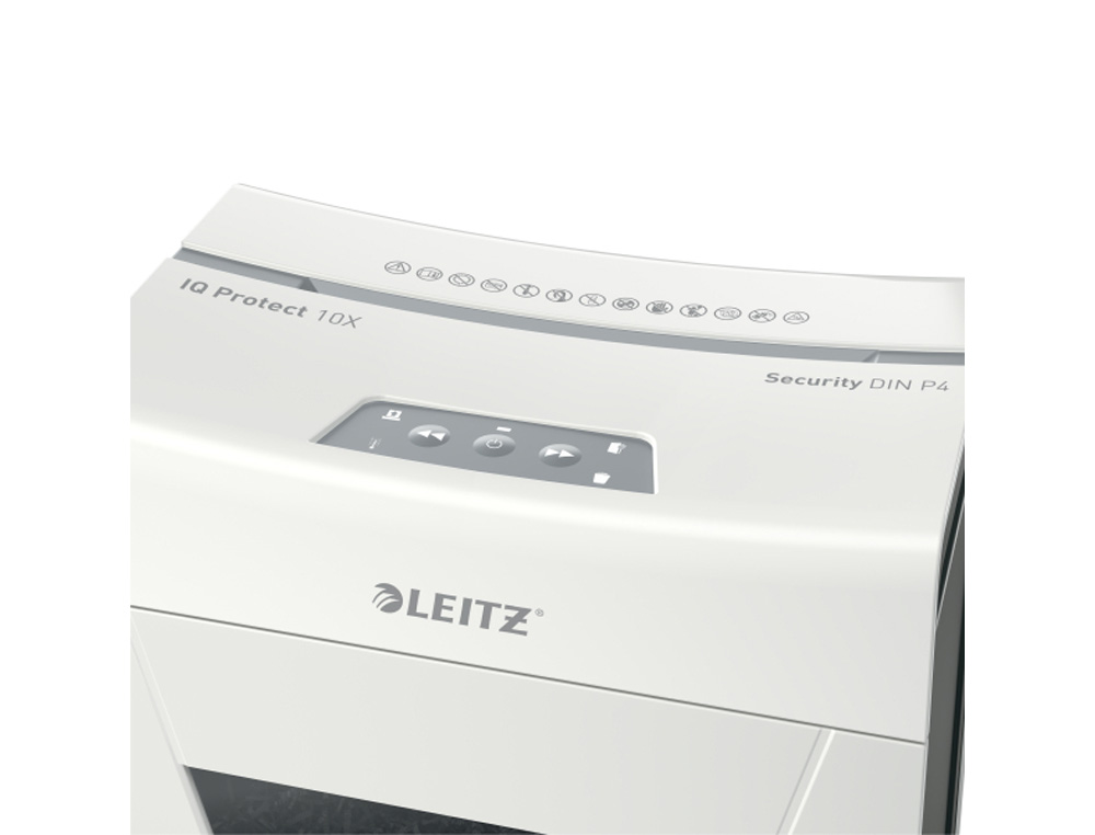 DESTRUCTORA DE DOCUMENTOS LEITZ IQ PROTECT PREMIUM 10X P4 CAPACIDAD DE CORTE 10 HOJAS DESTRUYE GRAPAS Y CLIPS