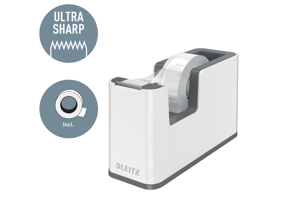 PORTARROLLO SOBREMESA LEITZ WOW DUAL PLASTICO PARA CINTAS 33 MT COLOR BLANCO/GRIS
