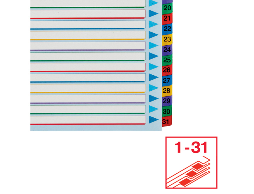 SEPARADOR NUMERICO ESSELTE CARTULINA BORRA Y ESCRIBE 1-31 JUEGO DE 31 SEPARADORES DIN A4 MULTITALADRO