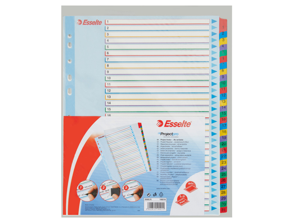 SEPARADOR NUMERICO ESSELTE CARTULINA BORRA Y ESCRIBE 1-31 JUEGO DE 31 SEPARADORES DIN A4 MULTITALADRO