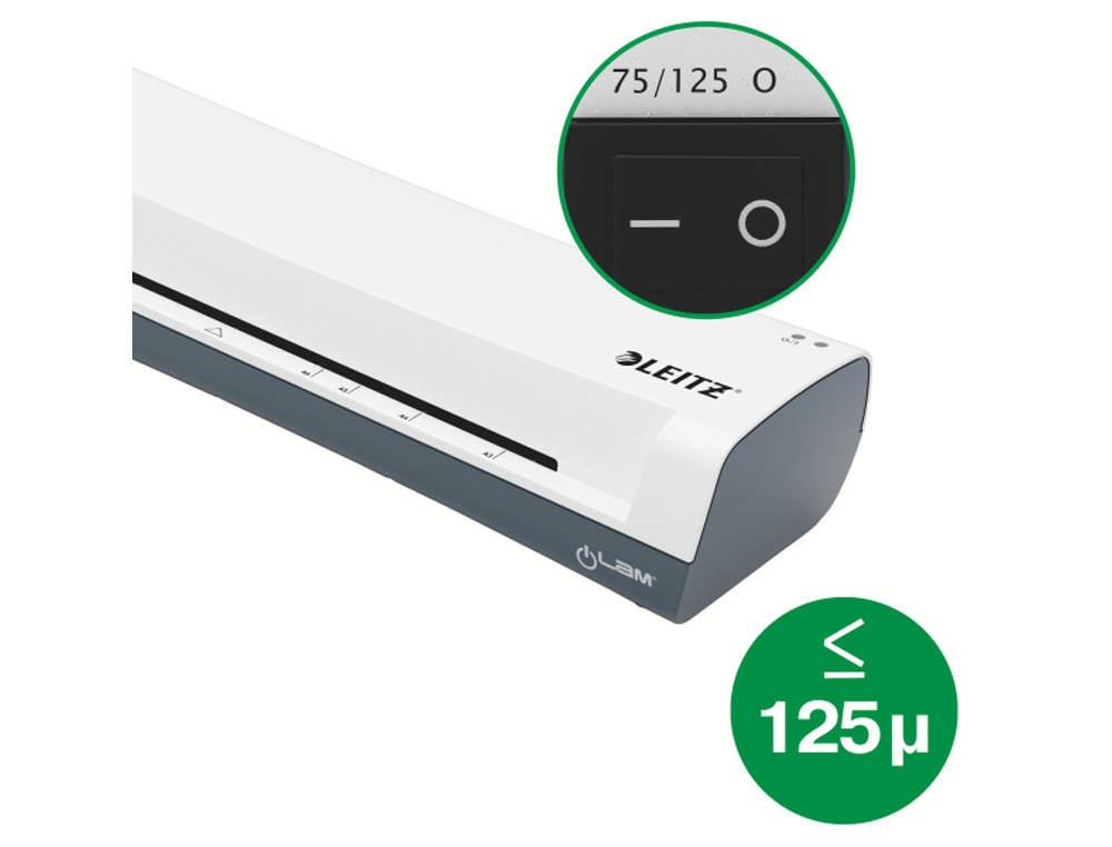 PLASTIFICADORA LEITZ ILAM HOME DIN A4 2 RODILLOS HASTA 125 MC COLOR BLANCO/GRIS