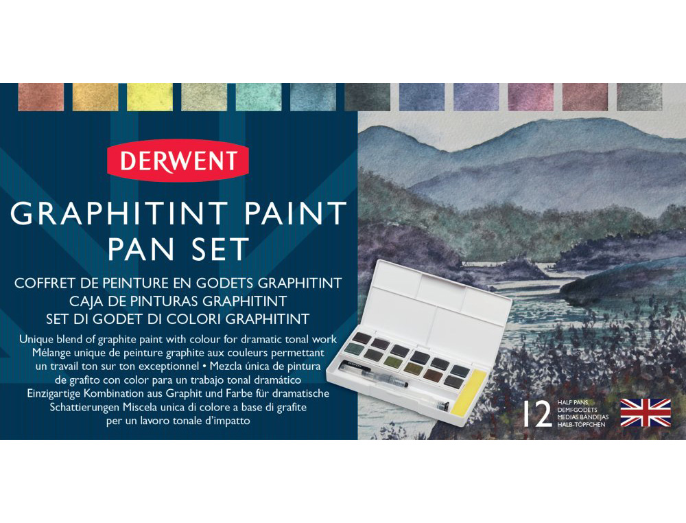 SET DE VIAJE PINTURAS DERWENT GRAPHITINT 12 PASTILLAS DE GRANITO Y COLOR