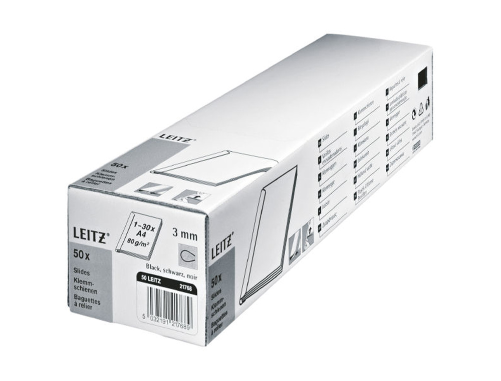 LOMERA PARA ENCUADERNAR LEITZ DIN A4 PLASTICO 3 MM CAPACIDAD 30 HOJAS PACK DE 50 UNIDADES