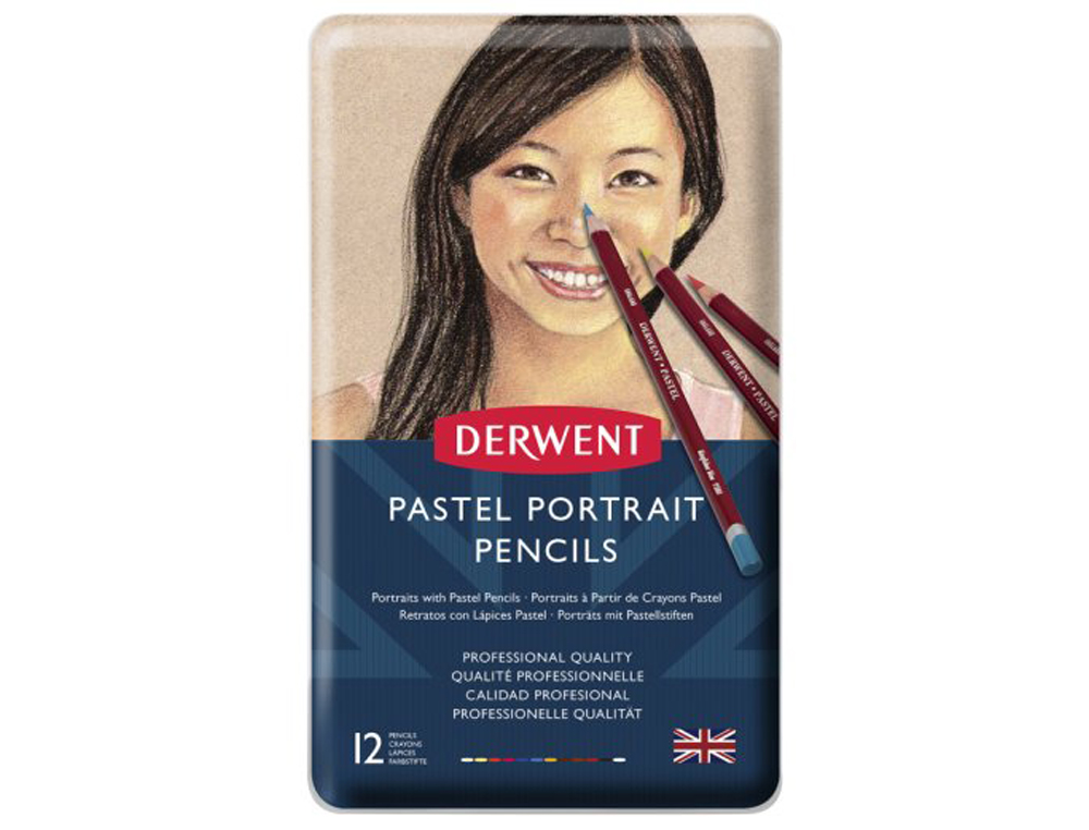 LAPICES DE COLORES DERWENT PASTEL PARA RETRATOS CAJA METALICA 12 UNIDADES COLORES SURTIDOS