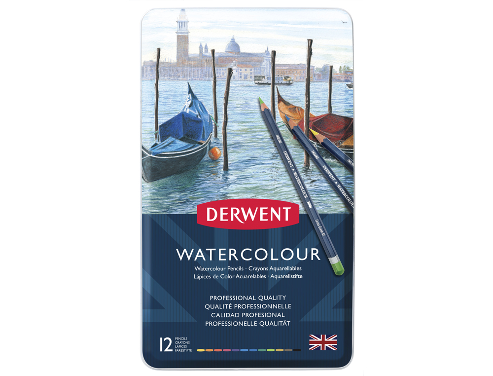 LAPICES DE COLORES DERWENT WATERCOLOUR CAJA METALICA 12 UNIDADES COLORES SURTIDOS