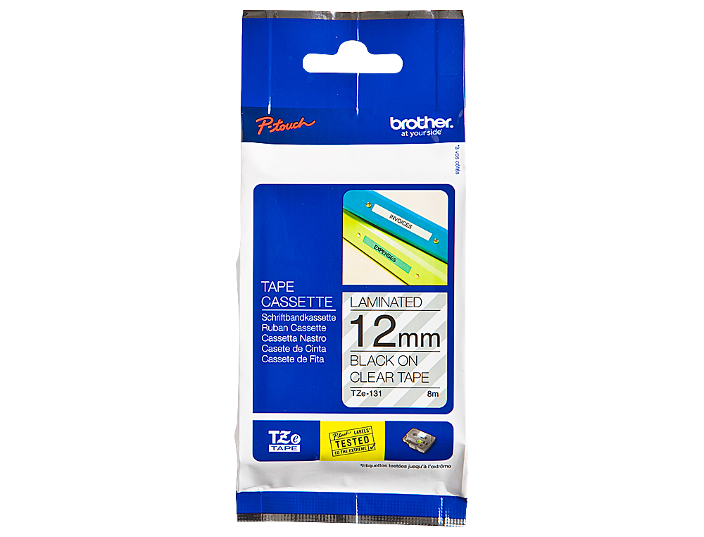 CINTA BROTHER TZE131 TRANSPARENTE-NEGRO 12MM LONGITUD 8 MT