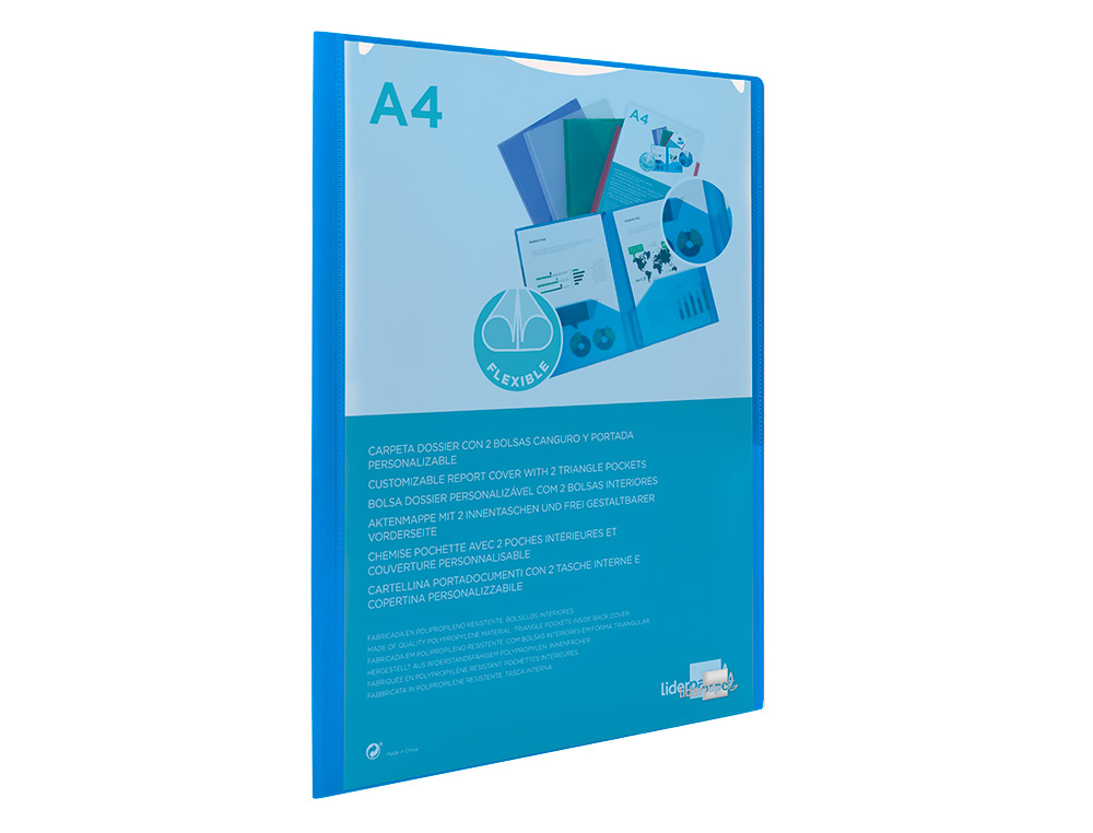 CARPETA LIDERPAPEL DOSSIER DOS BOLSAS CANGURO 45682 POLIPROPILENO DIN A4 AZUL