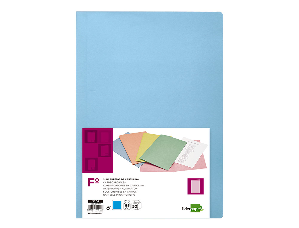 SUBCARPETA LIDERPAPEL FOLIO CELESTE INTENSO 180G/M2