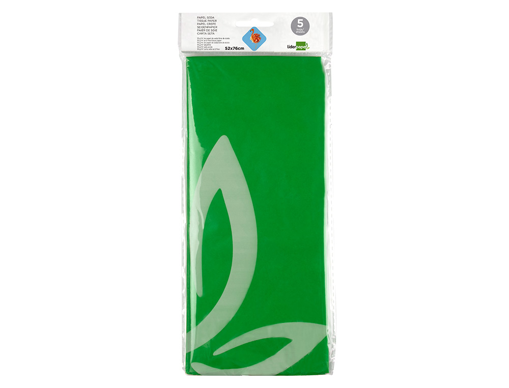 PAPEL SEDA LIDERPAPEL 52X76CM 18G/M2 BOLSA DE 5 HOJAS VERDE